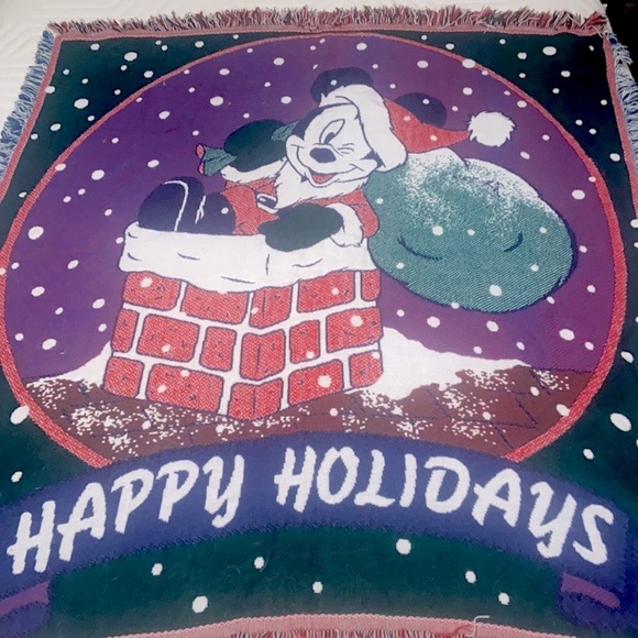 Disney Mickey Mouse Christmas Holiday Blanket Throw Vintage Retro 80s 90s - Picture 1 of 4